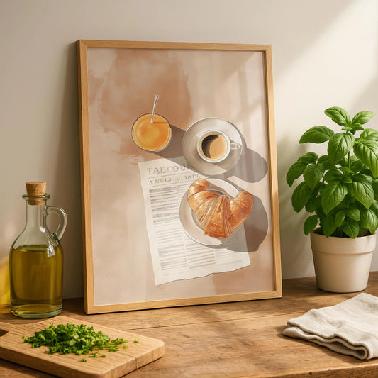 Espresso &amp; Croissant Retro Cafe Canvas – Vintage Coffee Bar Wall Art