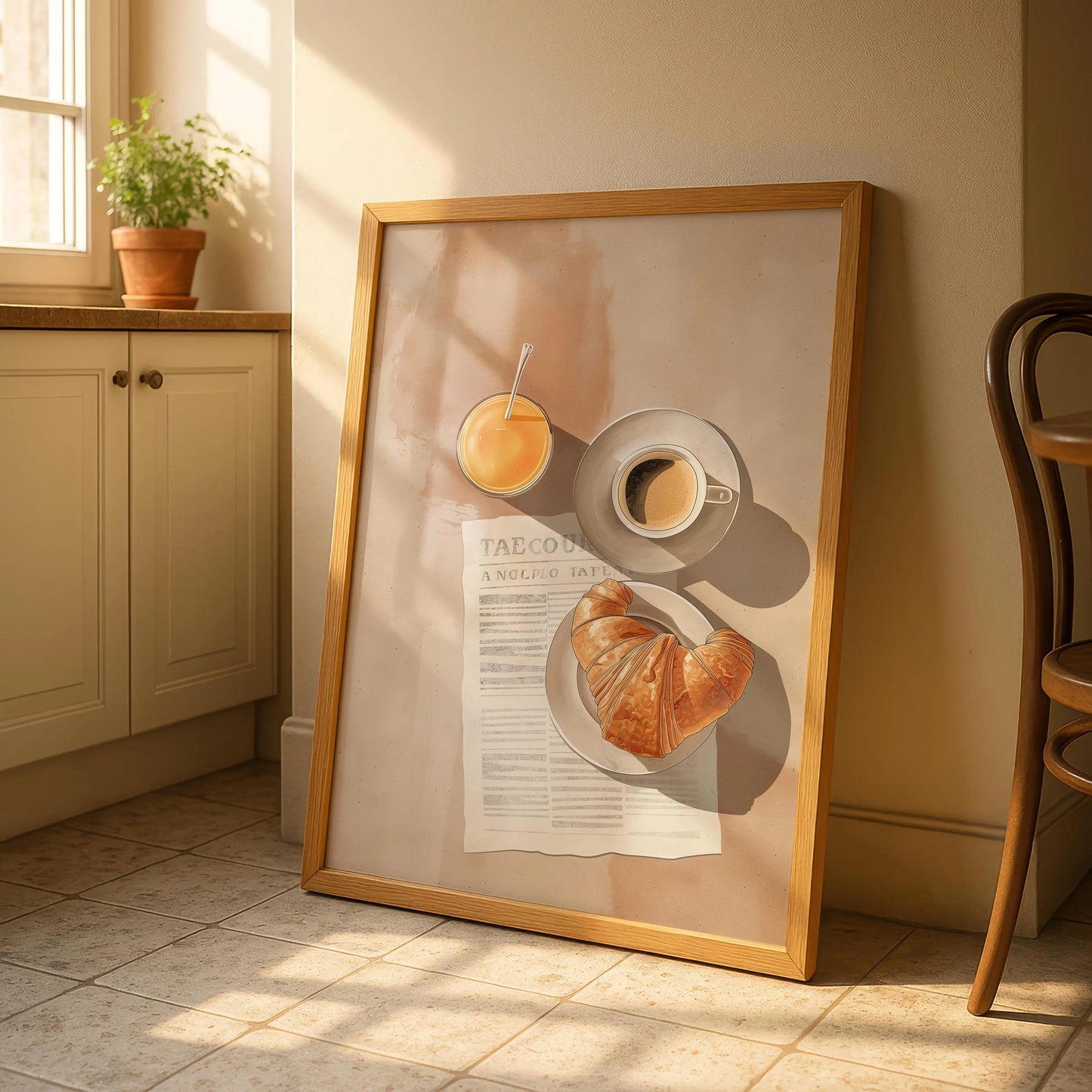 Espresso &amp; Croissant Retro Cafe Canvas – Vintage Coffee Bar Wall Art