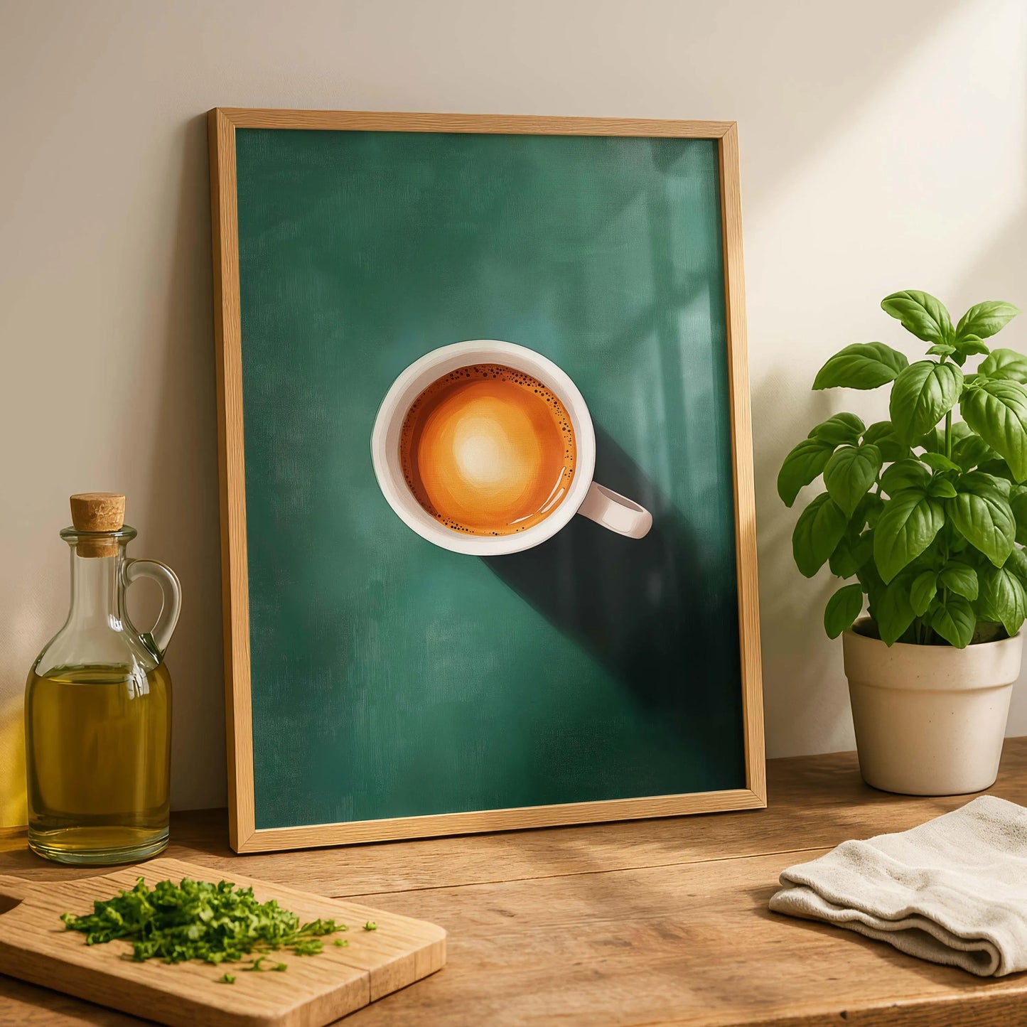 Emerald Green Coffee Retro Cafe Canvas – Nordic Kitchen Wall Art