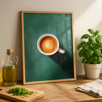 Emerald Green Coffee Retro Cafe Canvas – Nordic Kitchen Wall Art
