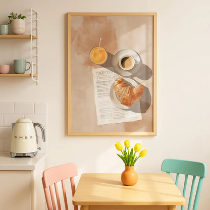 Espresso &amp; Croissant Retro Cafe Canvas – Vintage Coffee Bar Wall Art