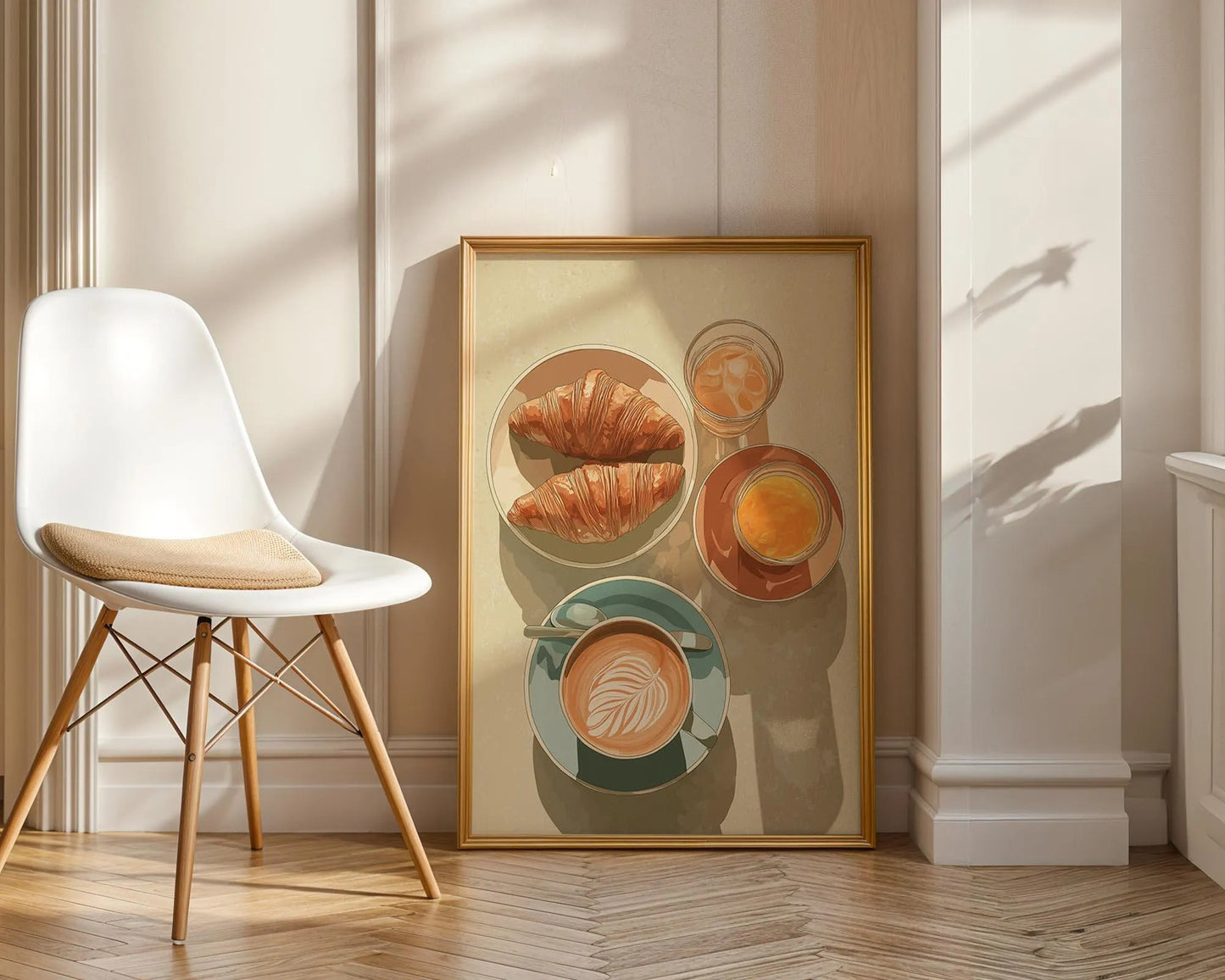 Coffee &amp; Croissant Breakfast Canvas – Retro Cafe Kitchen Wall Art