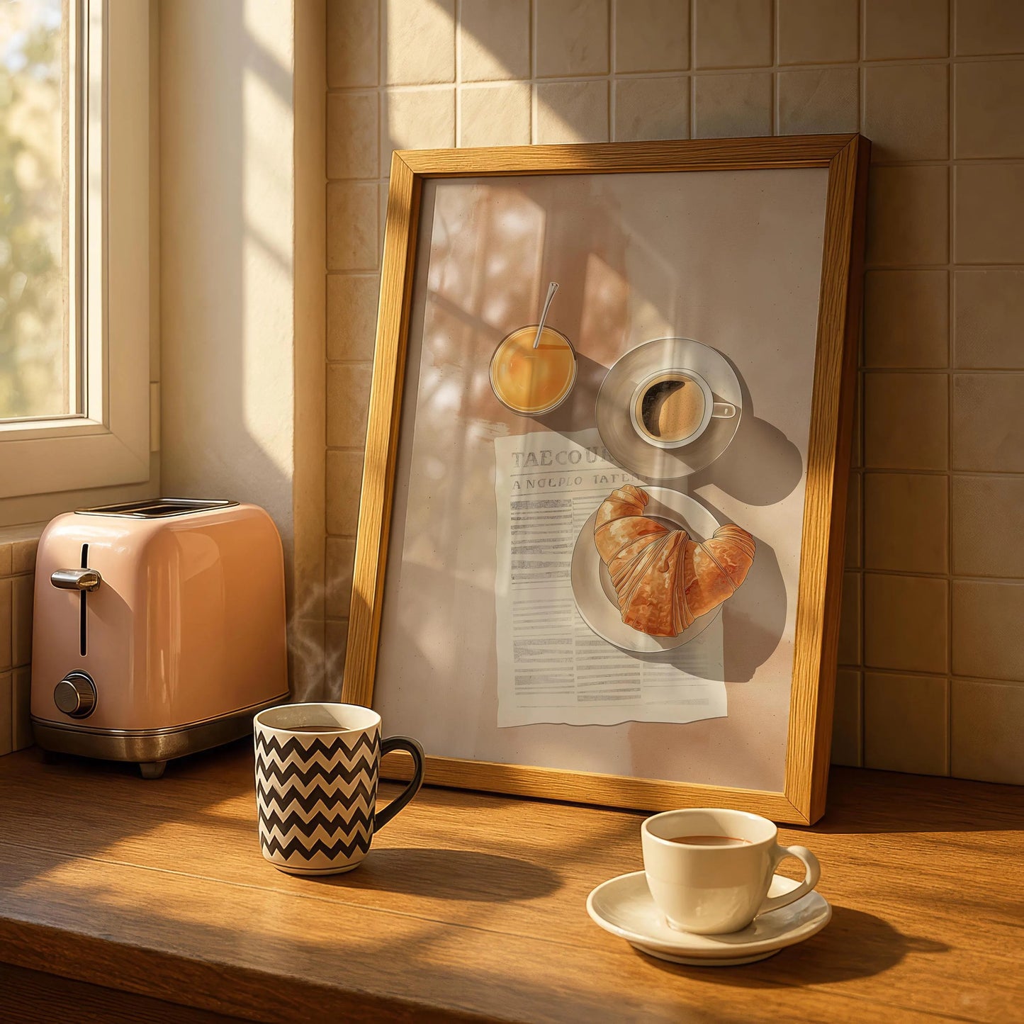 Espresso &amp; Croissant Retro Cafe Canvas – Vintage Coffee Bar Wall Art