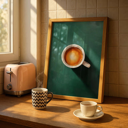 Emerald Green Coffee Retro Cafe Canvas – Nordic Kitchen Wall Art